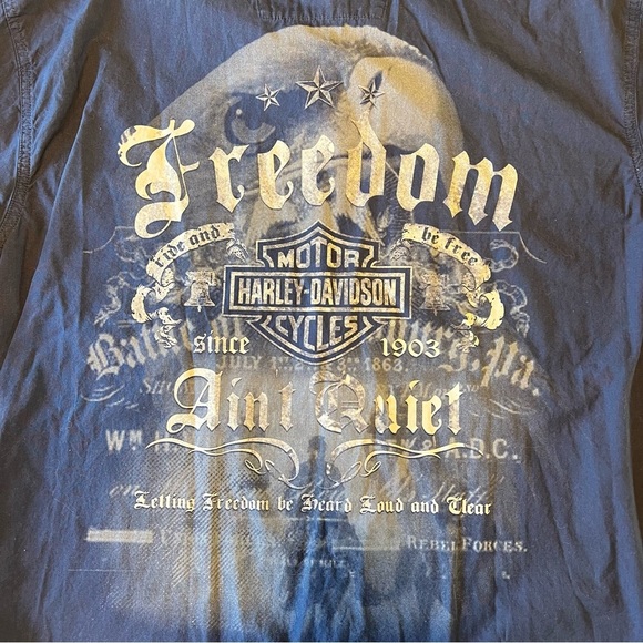 Harley Davidson men 100% cotton Freedom Ain’t Quiet button up short sleeve. Sz L - Picture 7 of 10